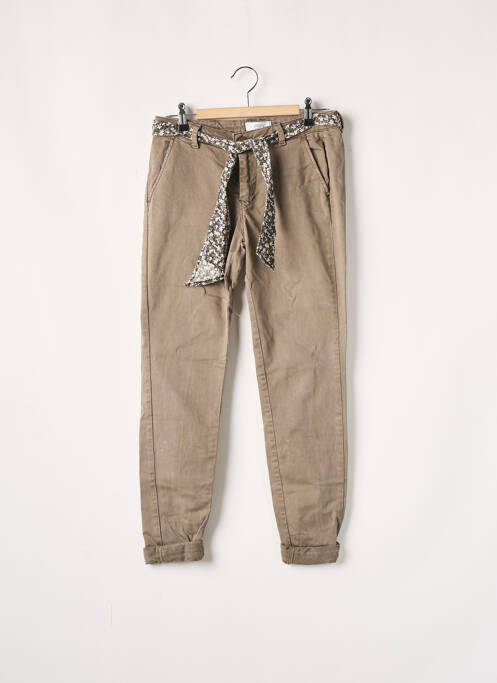 Pantalon chino fermeture zippée sous rabat boutonné taille normale gris LE TEMPS DES CERISES femme
