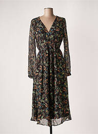 Robe mi-longue imprimé fantaisie manches longues noir LEON & HARPER femme