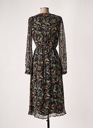 Robe mi-longue imprimé fantaisie manches longues noir LEON & HARPER femme