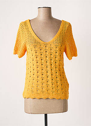 Pull finition bords-côtes manches courtes jaune ONLY femme