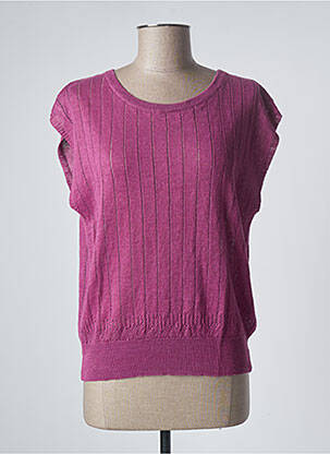 Pull tissage chiné manches courtes violet DIEGA femme