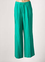 Pantalon large tissage crêpe taille haute vert LEON & HARPER femme
