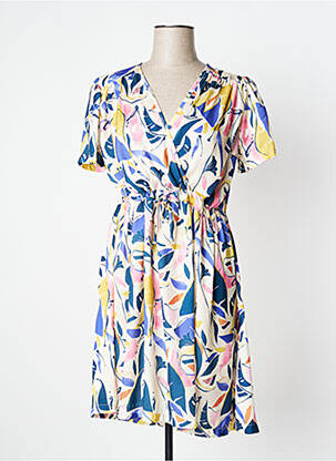 Robe mi-longue imprimé fleurs manches courtes beige PAKO LITTO femme