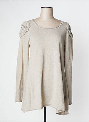 Pull tunique tissage lainage manches longues gris LAUREN VIDAL femme
