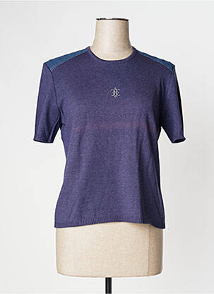 Pull tissage chiné manches courtes bleu CHASSAGNARD femme