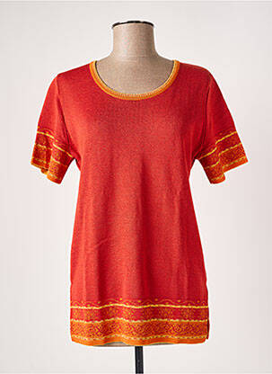 Pull tunique stretch manches courtes orange GRIFFON femme