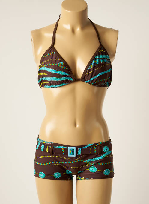 Maillot de bain 2 pièces stretch haut triangles marron ROSE POMME femme