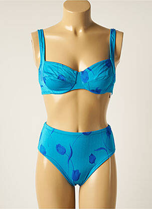 Maillot de bain 2 pièces stretch haut soutien-gorge emboitant bleu TROPIC femme