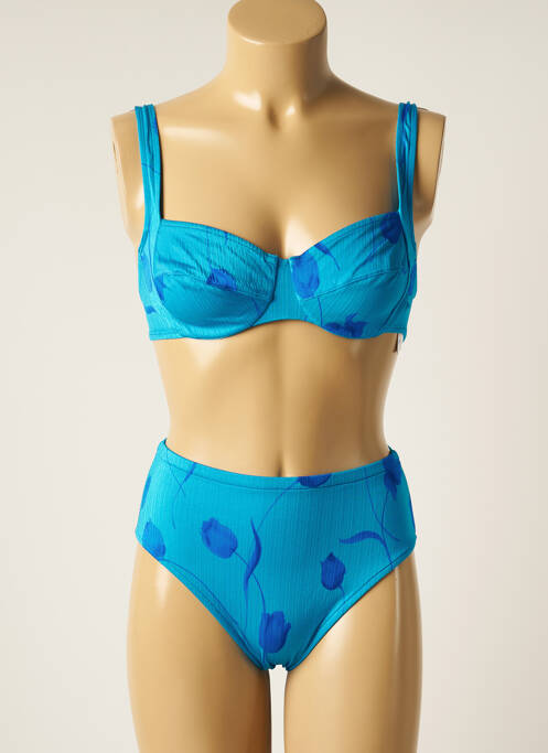 Maillot de bain 2 pièces stretch haut soutien-gorge emboitant bleu TROPIC femme