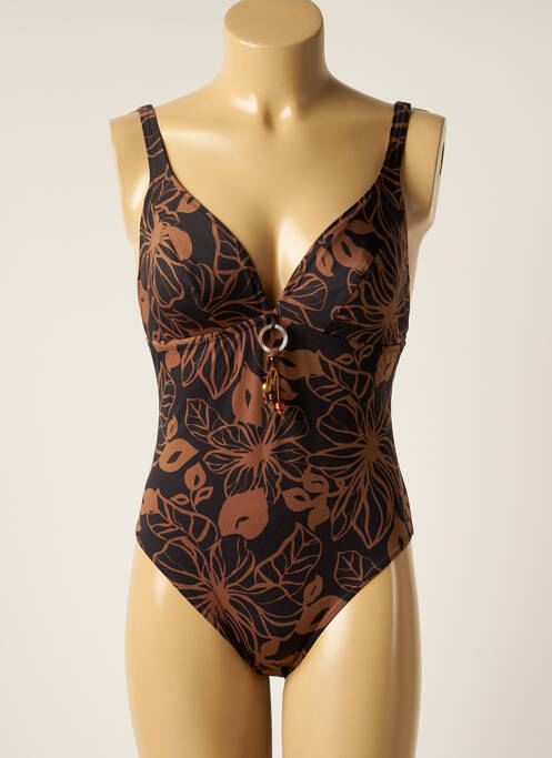 Maillot de bain 1 pièce stretch haut triangles marron EMPREINTE femme