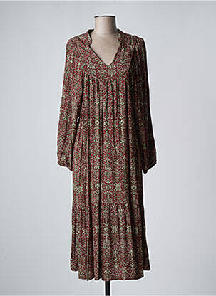 Robe mi-longue imprimé fantaisie manches longues rouge YERSE femme