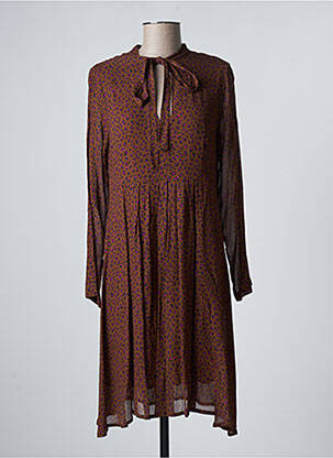 Robe mi-longue coupe fluide manches longues marron NINATI femme