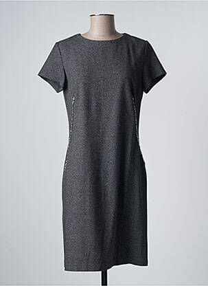 Robe mi-longue fermeture zippée au dos manches courtes gris LS femme