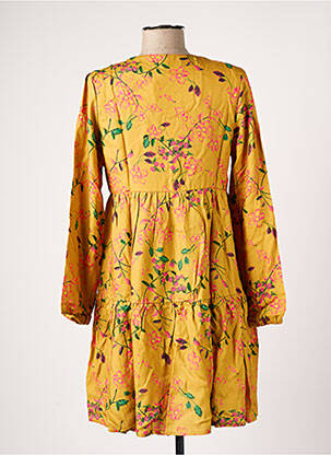 Robe mi-longue imprimé fleurs manches longues jaune BANANA MOON femme