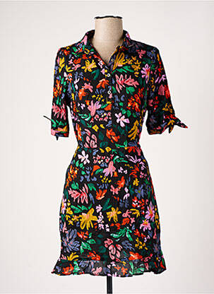 Robe mi-longue imprimé fantaisie manches courtes noir BANANA MOON femme
