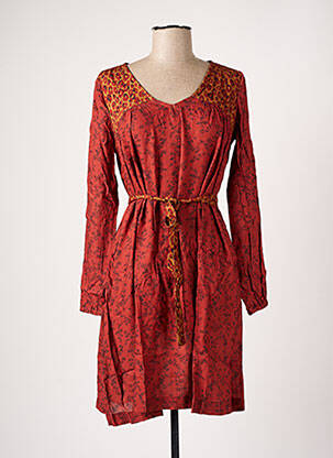 Robe mi-longue imprimé fleurs manches longues marron BANANA MOON femme