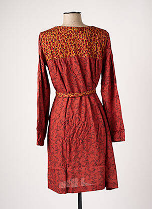 Robe mi-longue imprimé fleurs manches longues marron BANANA MOON femme
