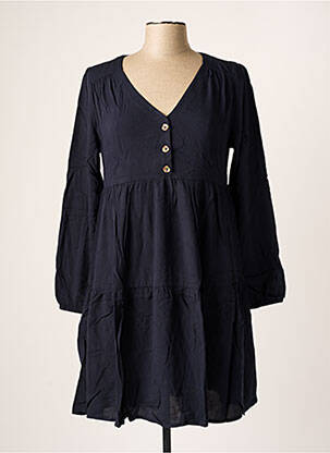 Robe mi-longue coupe fluide manches longues bleu BANANA MOON femme