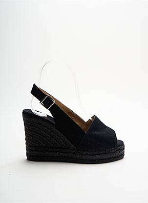 Espadrilles tissage toile talon haut de 10cm et plus noir CASTANER femme