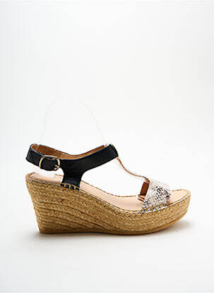 Espadrilles tissage satiné talon de 7 à 9cm noir L'ESPADRILLE DE NICOLE femme
