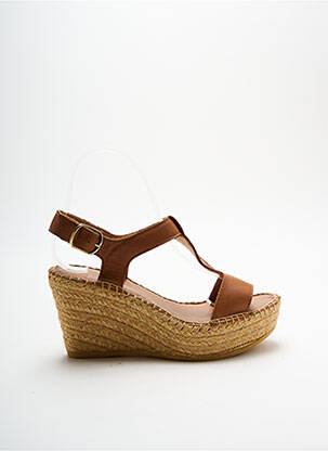 Espadrilles tissage satiné talon de 7 à 9cm marron L'ESPADRILLE DE NICOLE femme