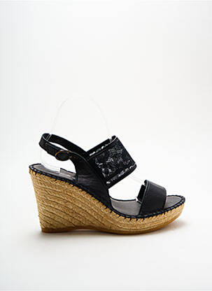 Espadrilles tissage satiné talon de 7 à 9cm noir L'ESPADRILLE DE NICOLE femme