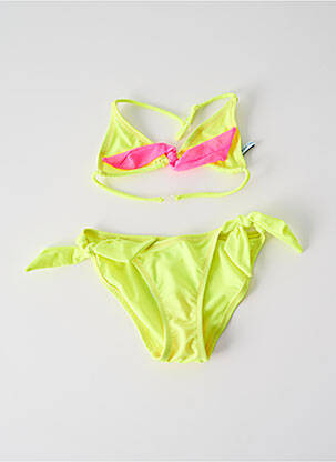 Maillot de bain 2 pièces effet matière satinée jaune PRINCESSE ILOU fille