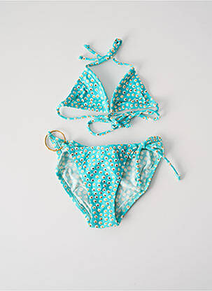 Maillot de bain 2 pièces effet matière satinée bleu PRINCESSE ILOU fille