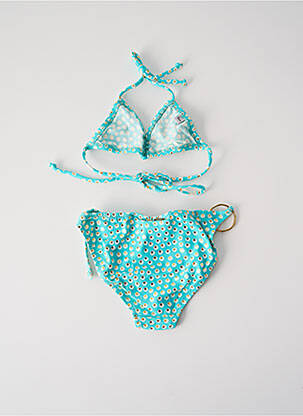 Maillot de bain 2 pièces effet matière satinée bleu PRINCESSE ILOU fille