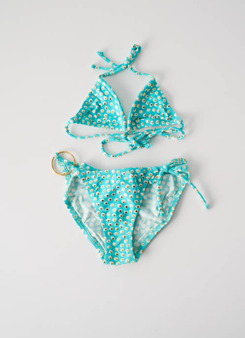 Maillot de bain 2 pièces effet matière satinée bleu PRINCESSE ILOU fille
