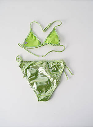 Maillot de bain 2 pièces effet matière satinée vert PRINCESSE ILOU fille