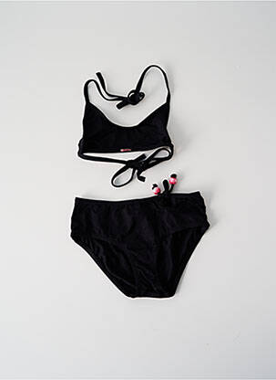 Maillot de bain 2 pièces effet matière satinée noir PRINCESSE ILOU fille