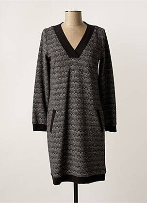 Robe mi-longue imprimé fantaisie manches longues noir C'EST BEAU LA VIE femme
