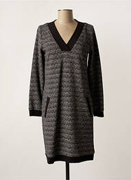 Robe mi-longue imprimé fantaisie manches longues noir C'EST BEAU LA VIE femme