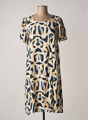Robe mi-longue imprimé fantaisie manches courtes beige SIGNE NATURE femme