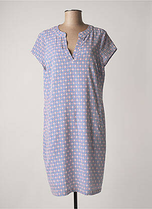 Robe mi-longue coupe fluide manches courtes bleu SIGNE NATURE femme