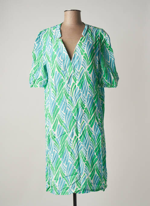 Robe mi-longue coupe fluide manches courtes vert SIGNE NATURE femme