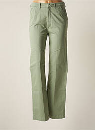 Pantalon chino fermeture zippée sous rabat avec crochet taille haute vert REIKO femme