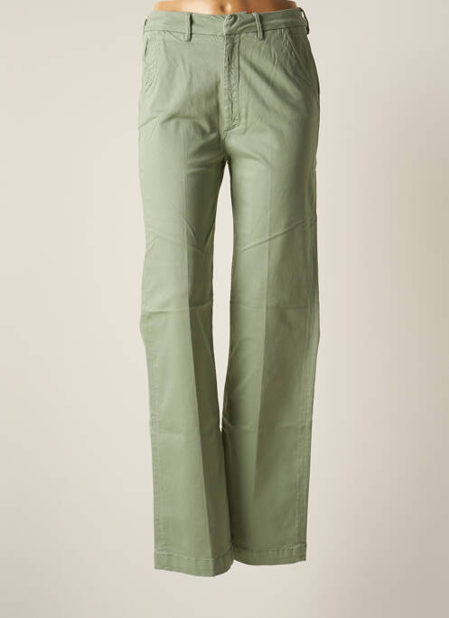 Pantalon chino fermeture zippée sous rabat avec crochet taille haute vert REIKO femme
