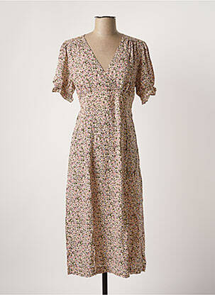 Robe longue imprimé fleurs manches courtes beige LOUCHE femme