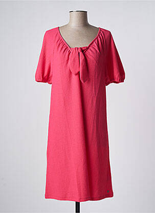 Robe mi-longue tissage crêpe manches courtes rose GARCIA femme