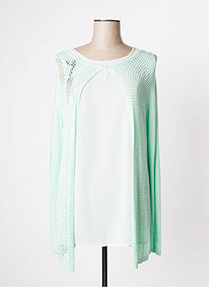 Pull tunique maille ajourée manches longues vert LOUISE OROP femme