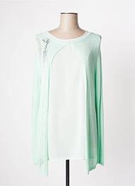 Pull tunique maille ajourée manches longues vert LOUISE OROP femme