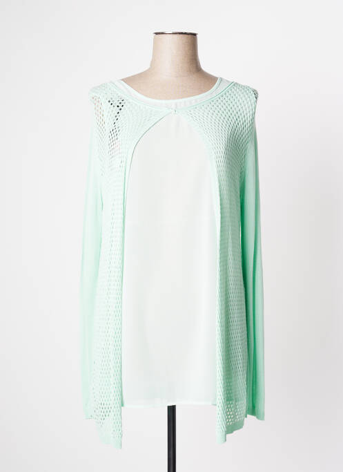 Pull tunique maille ajourée manches longues vert LOUISE OROP femme