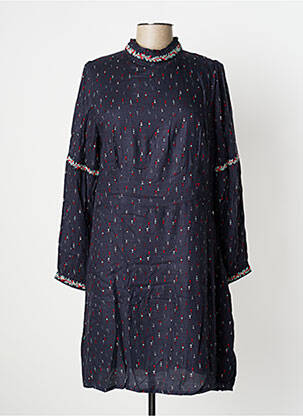 Robe mi-longue imprimé fantaisie manches longues bleu LA FIANCEE DU MEKONG femme