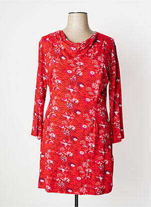 Robe mi-longue imprimé fleurs manches longues rouge LA FIANCEE DU MEKONG femme