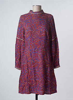 Robe mi-longue imprimé fantaisie manches longues marron LA FIANCEE DU MEKONG femme