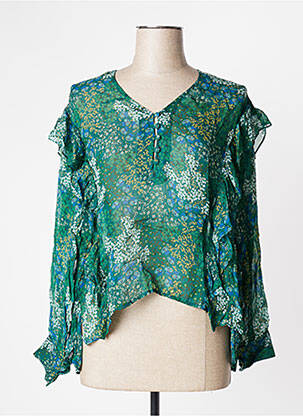 Blouse légère et transparente manches longues vert REIKO femme