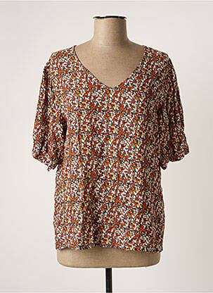 Blouse tissage crêpe manches courtes orange ICHI femme