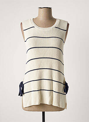 Pull finition bords-côtes sans manche beige MUS & BOMBON femme